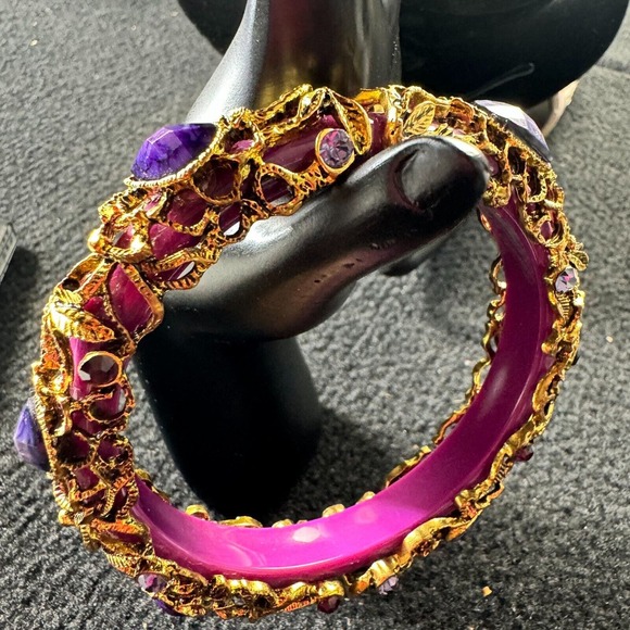 Womens Multicolor Amethyst Stone Round Shape Traditional Bangle - Picture 4 of 12